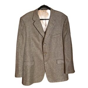 Hickey Freeman lambswool cashmere blend Brown Tan tweed Jacket Blazer Size 46L